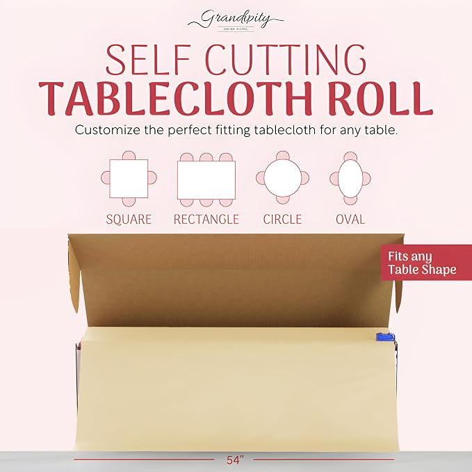 Grandipity Plastic Tablecloth Roll - 54in x 100 Ft. Ivory Plastic Table Cloths for Parties Disposable with Cutter Box - Cut to Size Disposable Tablecloth Table Cover for Rectangle & Round