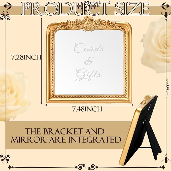 Bucherry Elegant Wedding Cards & Gifts Sign Rustic Resin Photo Frame Mirror with Stand Vintage Reception Decoration for Wedding Bridal Shower Engagement 7.3" x 7.5"