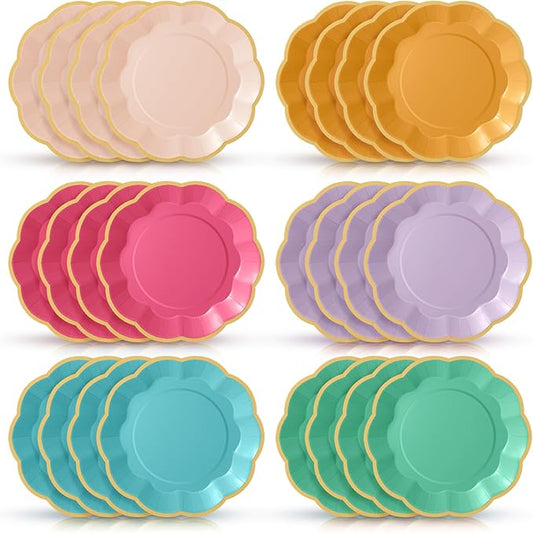 72 Pcs Candy Color Paper Plates 9 Inch Rainbow Colorful Scalloped Paper Disposable Dinner Dessert Plates for Birthday Wedding Bridal Party Supplies, 6 Colors