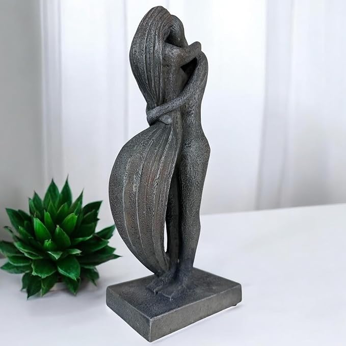 Top Brass Eternal Embrace Romantic Couple Sculpture – 12 1/2” Resin Lovers Statue (Graphite Kiss & Moon-wash Limestone) – Modern Home Décor Wedding Anniversary Love Art (Graphite Kiss)