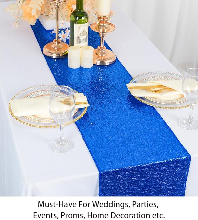 ShinyBeauty Blue-Table-Runners-15 Pieces-12 x108-Sequin-Table-Runners Wedding Catering Royal Blue Table Runner Christmas Decorations Glitter Fabric Holiday Table Runners 108 Inches