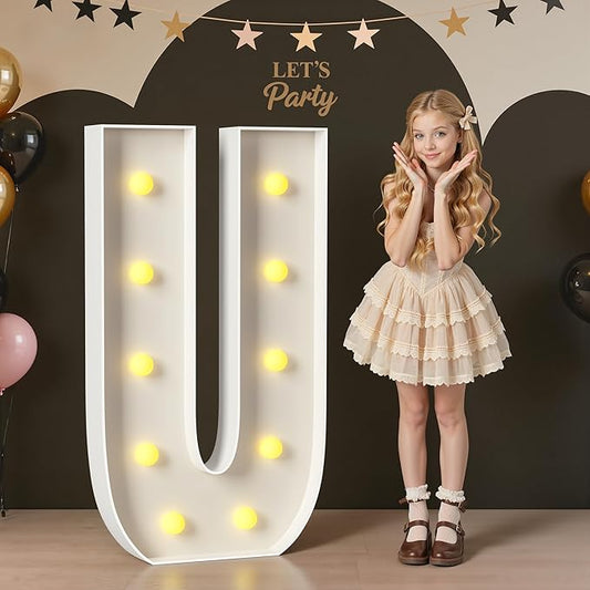 Marquee Letters 4 Feet Tall, 4FT Large Light up Letters U, Big Sign U with Warm White Light for Birthday Wedding Proposal Engagement Graduation Party Backdrop Decorations