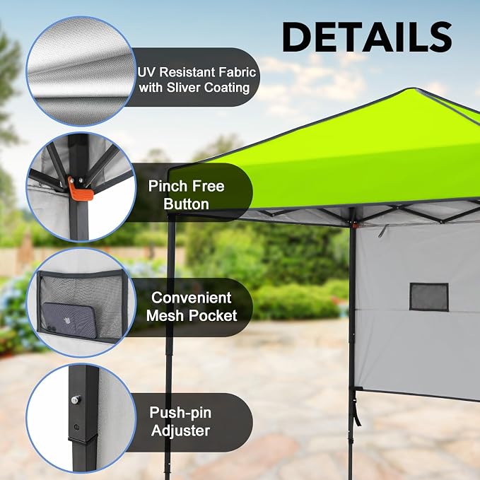 6x4 Pop Up Canopy Tent with Half Wall Panel, Instant Portable Beach Canopy, Outdoor Tent with Carry Bag for Camping, Sports, Tailgating, Events, Neon Green