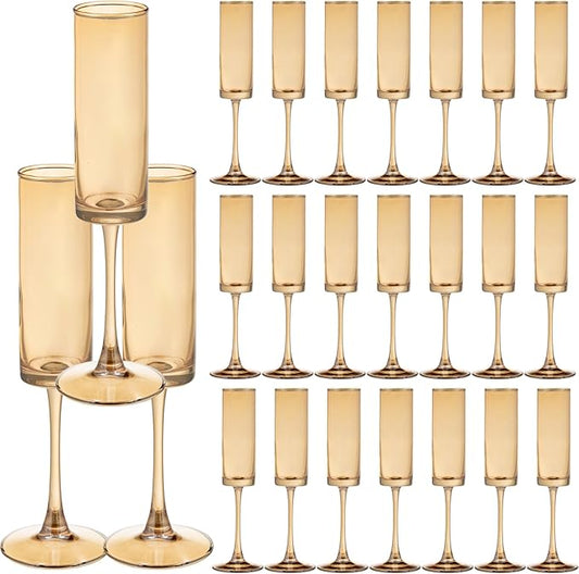 Crystal Champagne Flutes Set of 24,Hand Blown Champagne Glasses With Long Stem,6 oz Elegant Sparkling Wine Stemware,Unique Gift for Birthday,Wedding, Anniversary Amber