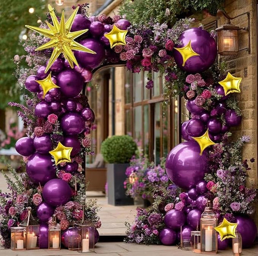 Dark Purple Balloon Arch Double Stuffed Latex Metallic Purple Explosion Star Balloon Garland Different Sizes Dark Lavender Balloons for Birthday Baby Shower Graduation Prom Bachelorette Party Decor