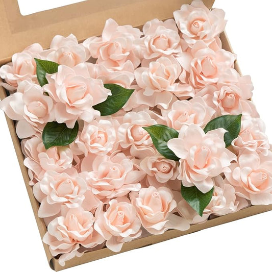 Ling's moment Flowers 25pcs Fake Gardenia Pink Flowers Artificial Flowers with Stem, Fake Flower for DIY Wedding Decorations Centerpieces Bouquets Boutonnieres（Flores Artificiales para Decoracion）