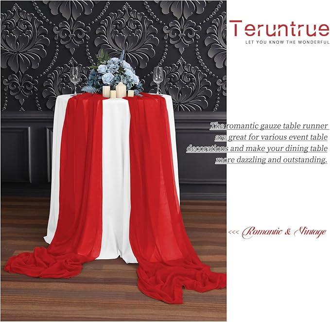 24 Packs Red Cheesecloth Table Runner,10ft Rustic Gauze Boho Wedding Table Runner Decoration, Wedding Table Decor Sheer Table Runner for Wedding Party Bridal Shower Table
