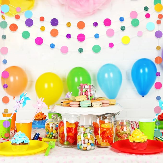 Outus 10 Pieces Colorful Circle Garland Banner Hanging Paper Dot Decorations for Classroom, Birthday Party, Baby Shower, Wedding Backdrop & Photo Booth Graduation Decor (Rainbow)