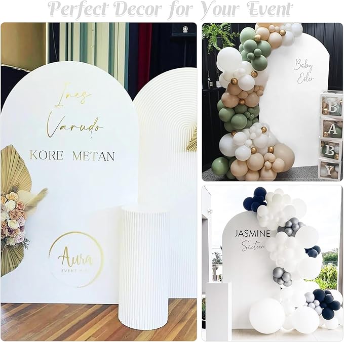 Set of 2 Wedding Arch Cover 2-Sided Round Top Spandex Fitted Arch Backdrop Cover for Birthday Party Baby Shower Wedding Arch Stand Decor（7.2FT, 6FT, White）