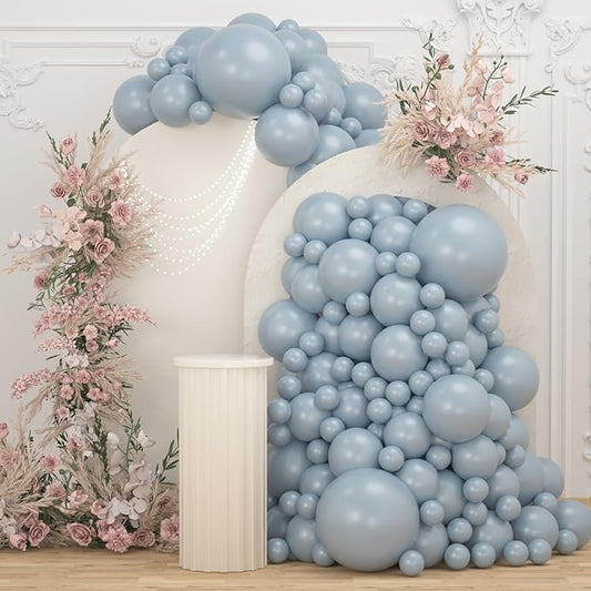 108Pcs Dusty Blue Double Stuffed Balloons Different Size, 18/12/10/5 inch Matte Grey Blue Balloons Garland Arch kit for Birthday Gender Reveal Neutral Baby Shower Party