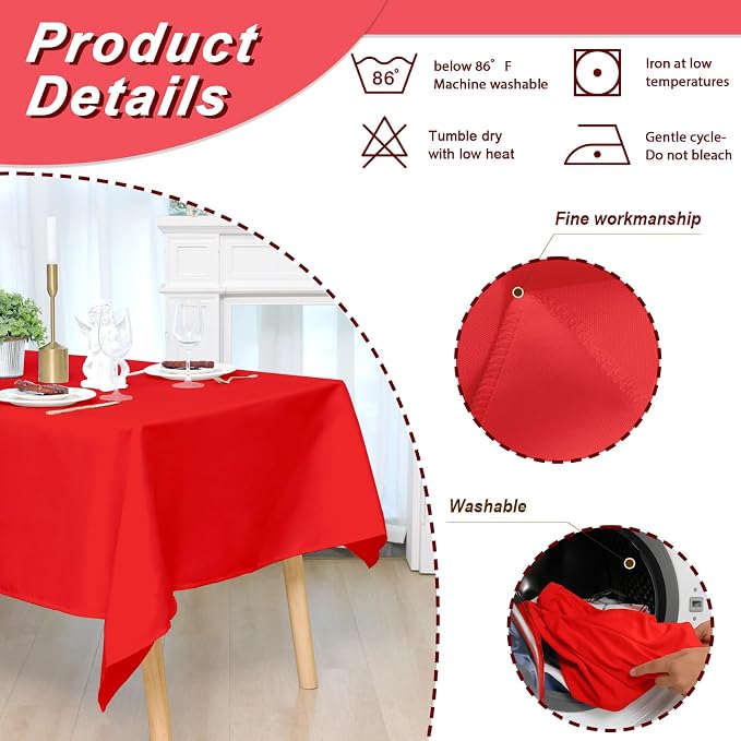 Fixwal 6 Pack Red 70 x 120 Inch Rectangle Tablecloths, Reusable Heavy Duty Washable Polyester Table Covers, Stain and Wrinkle Resistant for 6-8 Ft Tables, Party, Christmas, Anniversary