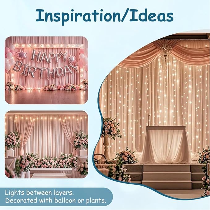 Extra Wide Two Layers One Piece Trade Show Booth Backdrop, Pink, 20x10ft | Chiffon Tulle & Polyester, Extra Wide Blackout Curtains, Theatrical Backdrops