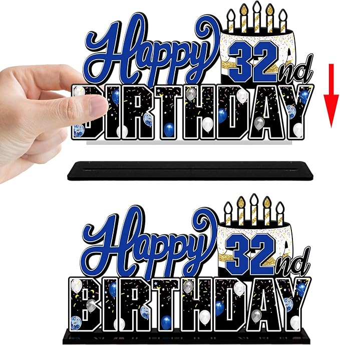 LINGTEER Happy 32nd Birthday Blue Acrylic Table Topper Centerpieces Set - Cheers to 32 Years Old Birthday 32nc Bday Party Gift Decorations.