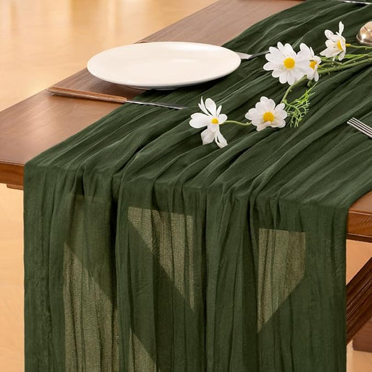 Socomi 6pcs Olive Green Cheesecloth Table Runner Boho Rustic Gauze 120 inch 10FT Cheese Cloth Runner for Wedding Party Baby Shower Birthday Home Decor