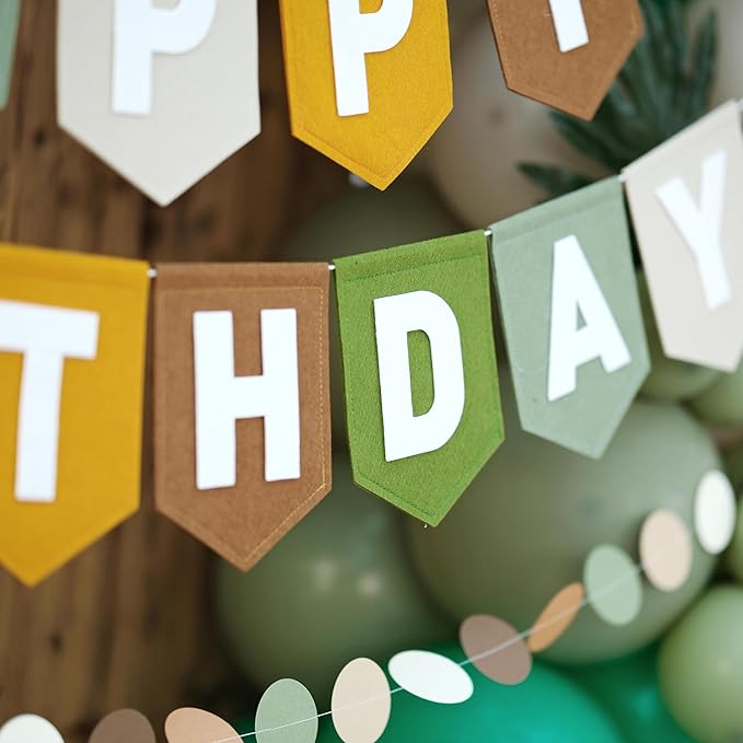 Safari Balloon Arch Kit Happy Birthday Banner Felt Brown Green Wild Animal Zoo Theme Sage Green Brown Jungle for Baby Boys Party Decorations