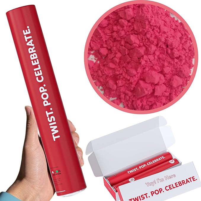 Red Powder Cannons Smoke Bombs Biodegradable Poppers | 2 Pack | Launch 25 ft Far | 12 inch | Decorations For Photoshoots, Gender Reveal, Celebrations, Festivals, and Parties | TUR Party Supplies