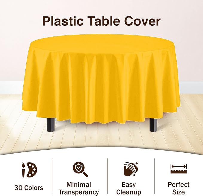 Exquisite Yellow Round Tablecloths Plastic Table Cloth Disposable 48 Pack 84" Inch Round Table Cloth Disposable Yellow Tablecloths Plastic Tablecloth Indoor/Outdoor Tablecloth Party Supplies