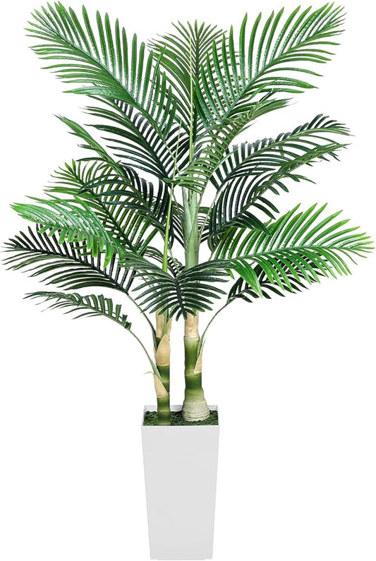 Jocoevol Fake Palm Tree, 5ft Artificial Palm Tree Tall Tropical Tree with Adjustable Leaves & Large Planter, Outdoor Indoor Faux Palm Trees for Outside Patio/Living Room/Office/Corner Decor