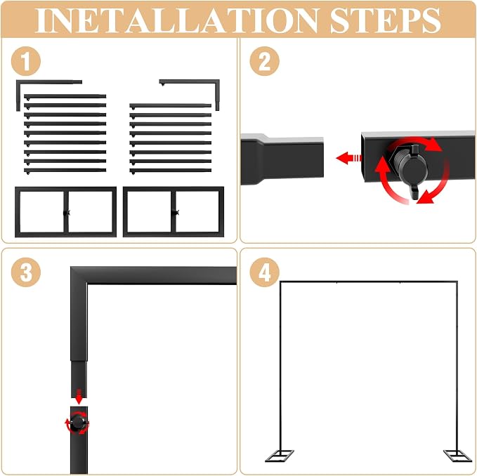 Wokceer 8FT x 8FT Backdrop Stand Heavy Duty Pipe and Drape Kit, Adjustable Square Black Backdrop Stand Metal for Wedding Birthday Party Photo Shoot Background