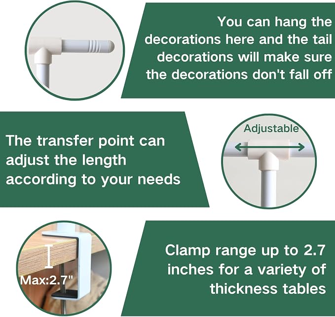 Over Table Rod Stand with Clamps 2 Pieces White Table Arch Adjustable Rod Stand H16-45" L16-87" Balloon Frame Hanging for Party Anniversary Wedding Birthday Garden Arbors Christmas Halloween