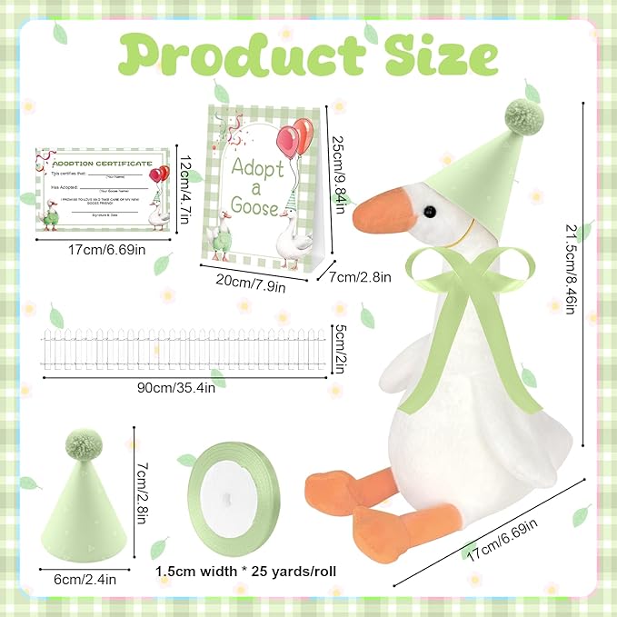 39 Pcs Adopt a Silly Goose Party Favor Include 12 Silly Goose Stuffed Animal 12 Mini Hat 12 Adoption Card 1 Adoption Sign 1 Ribbon 1 Fence for Baby Shower Party 1st Birthday Decoration