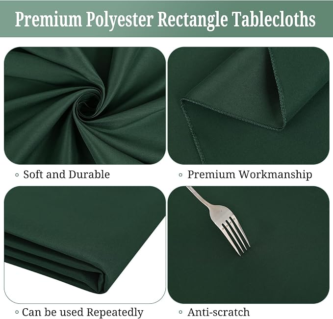 10 Pack 60 x 102 Inch Rectangle Tablecloth, Hunter Green Tablecloth for 6 Feet Rectangle Tables, Stain and Wrinkle Resistant Washable Fabric Table Cloth for Wedding Dining Table Buffet Parties Camping