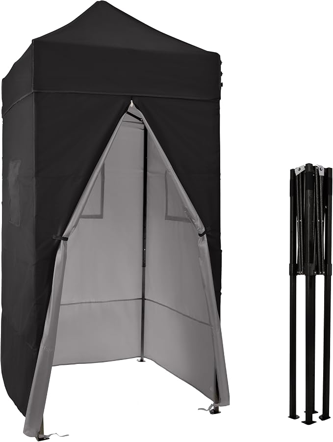 Pop Up Changing Tent - Adjustable 8ft-9ft Height Steel Frame Privacy Tent, Pool Cabana or Portable Changing Room for Camping Toilet or Portable Shower - Camping Essentials by Wakeman Outdoors (Black)