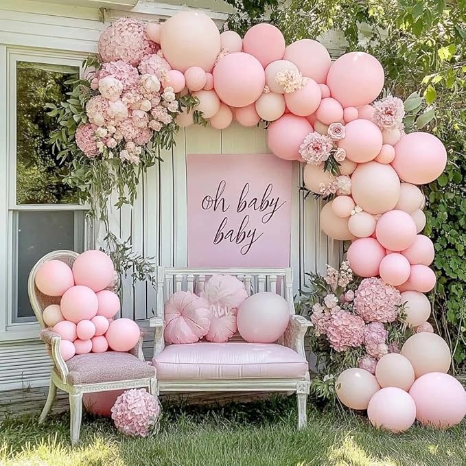 Pastel Light Pink Balloons Double Stuffed Pink Balloon Garland Arch Kit Different Sizes 18/12/5 Inch For Birthday Baby Shower Gender Reveal Bridal Party Decorations