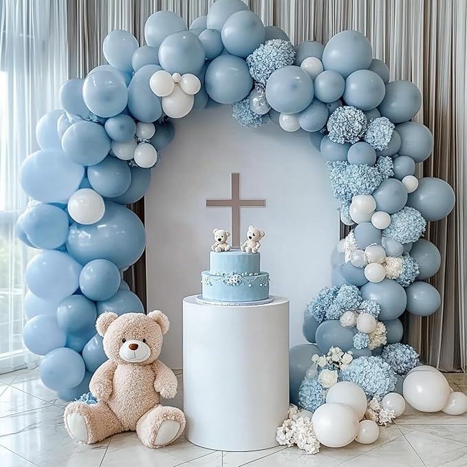 Dusty Blue Balloons, 98PCS Double Stuffed Blue Balloon Garland Arch Kit, 18/12/10/5 Inch Different Sizes for Baby Shower Birthday Gender Reveal Neutral Party Decorations