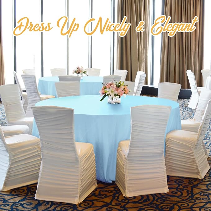 BRILLMAX 6 Pack Light Blue Round Tablecloths 90 Inch for 60” Tables - 150 GSM Polyester Fabric, 15" Standard Drop, Water, Stain & Wrinkle Resistant Cloth Cover for Wedding Reception Banquet Dining