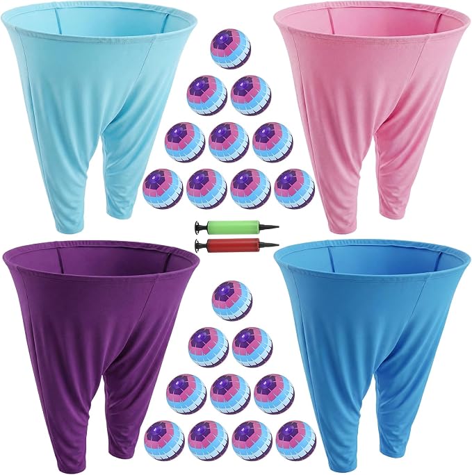 26 Pcs Granny Pants Outdoor Game Set, 4 Giant Pants with 20 Bouncy Balls & 2 Pumps Yard Funny Toss Relay Backyard Game for Adults Family Beach Party Favor