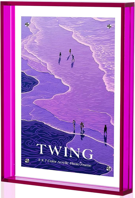 TWING 5x7 Picture Frame, Acrylic Photo Frame Self Standing Magnetic Color Floating Picture Frame Use as 5x7, 5x5, 4x6 - Horizontal and Vertical Formats for Wall and Tabletop Display, Purple, 1 Pack