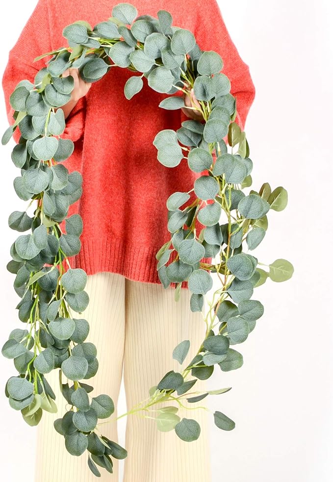 DearHouse 4Pack Artificial Eucalyptus Garland Faux Silk Eucalyptus Leaves Vines Handmade Garland Greenery Wedding Backdrop Arch Wall Decor …