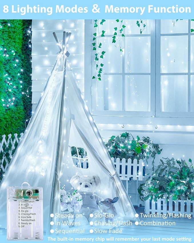 6 Pack 60 LED Fairy Lights Battery Operated with Remote, 8 Modes String Lights Indoor Outdoor, Cuttable Battery Light for Home Bedroom Wedding DIY Centerpiece Christmas Decorations (Cool White)