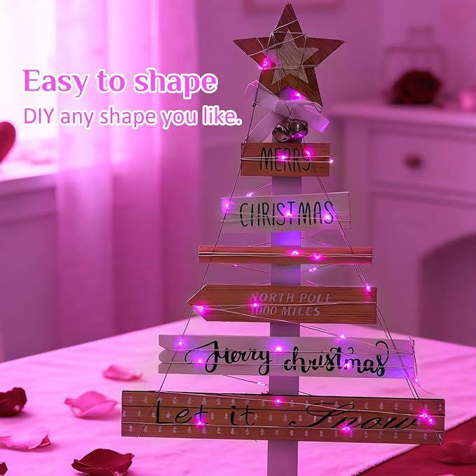 QITONG 4 Pack Pink Fairy Lights Battery Operated, Each 16 ft 50 LED Mini String Lights, Sliver Wire Christmas Twinkle Lights Indoor