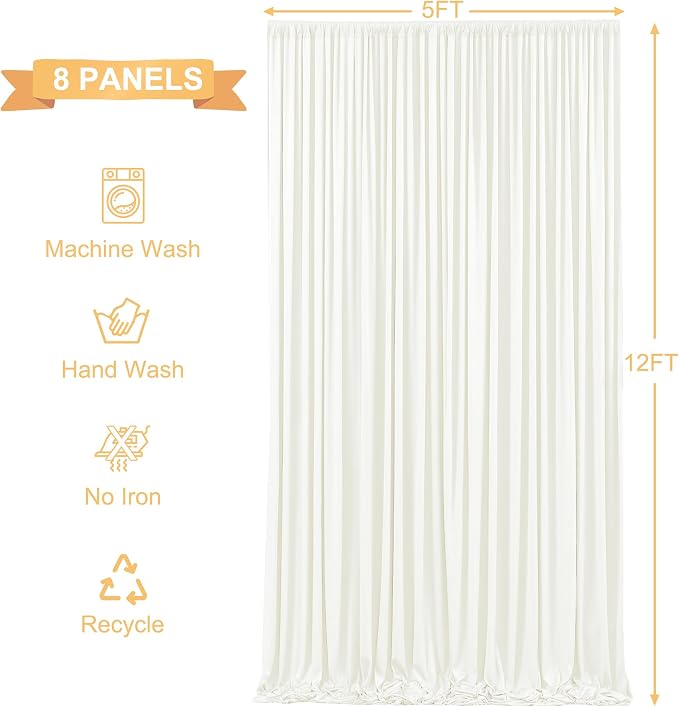 8 Panels Ivory Backdrop Curtains for Wedding Party Wrinkle Free Backdrops Curtain Drapes Fabric Decorations Photo Back Drop Cloth for Baby Shower Photography Stage Reception 40ft(W) x 12ft(H)
