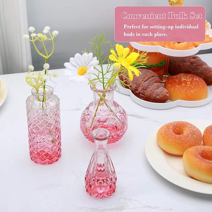 Glass Bud Vase Set of 18,Small Glass Vintage Vases for Flowers,Pink Bud Vases in Bulk for Rustic Wedding Decor,Table Centerpieces,Decor Centerpiece for Bathroom
