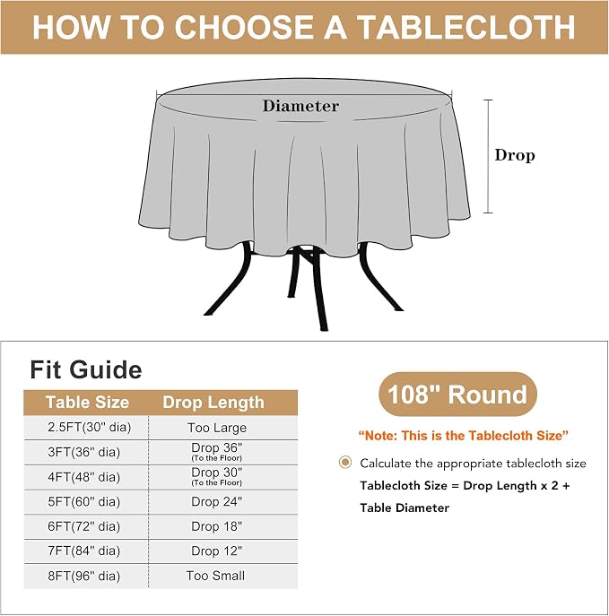 sancua Round Tablecloth 108 Inch Diameter, 6 Pack Burgundy - Circle Polyester Fabric Table Cloth for Chiristmas Party Reception Banquet Birthday, Washable Formal Table Cover (Fit 42-96 Inch Tables)
