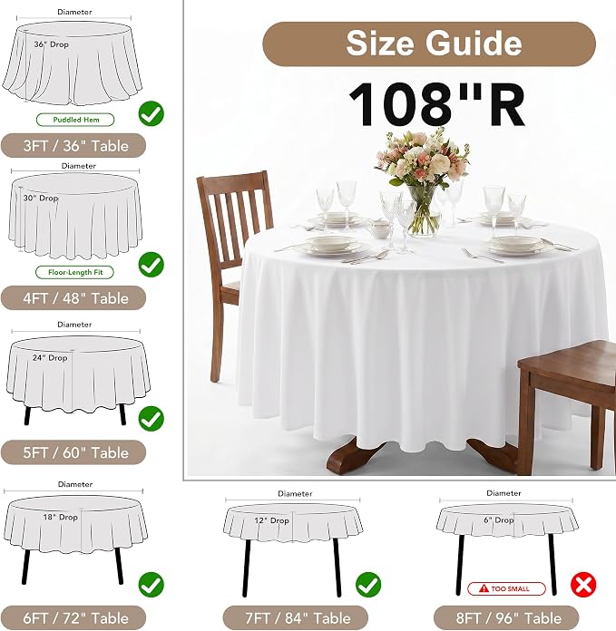 Fitable 6 Pack Navy Tablecloths for Round Tables - 108 Inches in Diameter - Stain Resistant and Washable Table Clothes, Polyester Fabric Table Covers for Wedding, Party, Banquet, Formal Events