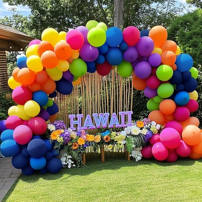 Colorful Balloon Garland Kit - Double Stuffed Pastel Pink Orange Yellow Green Balloons Navy Blue and Purple Pastel Balloon Arch for Birthday Baby Shower Fiesta Unicorn Princess Party Decoration