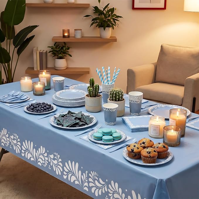 Vesici 452 Pcs Blue Cielito Lindo Party Decoration Platos De Barro Mexicanos Fiesta Paper Plates Mexican Napkins Tablecloth Talavera Tableware Set Cinco De Mayo Baby Shower Wedding Supplies, Serve 50