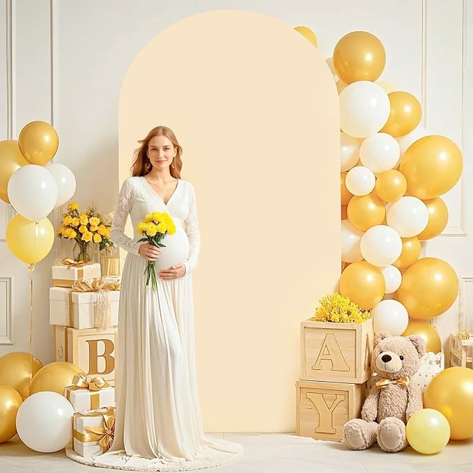 Beige 7.2 x 4ft Arch Cover Wedding Arched Cover Spandex Arch Cover Fabric Arch Stand Cover Chiara Wall Arch Covers Stretchy Backdrop for Happy Birthday Celebration Party Decorations