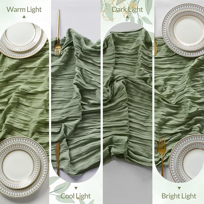 12 Pack Sage Green Cheesecloth Table Runner 35"×120" Gauze Fabric Table Runner Rustic Sheer Runner for Wedding Birthday Baby Shower Party Table Decoration Sage Green 12 Pack