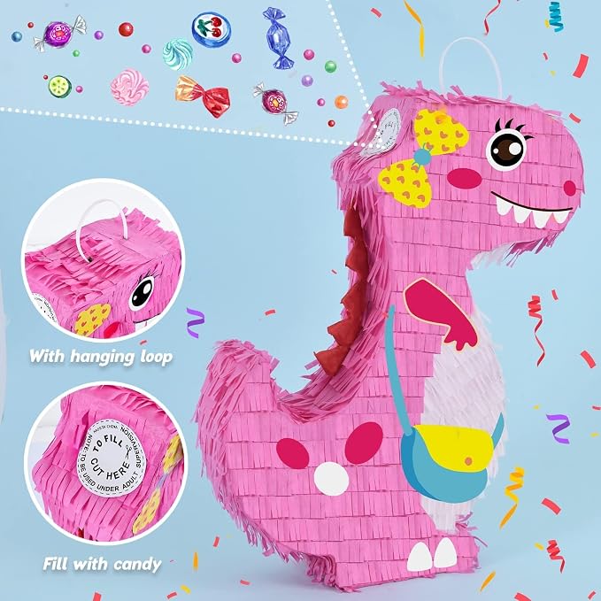 Dinosaur Piñata - Dinosaur Birthday Party Supplies for Girls Kids Dino Themed Party Piñata Bundle Set Perfect Party Game Activity Decoration
