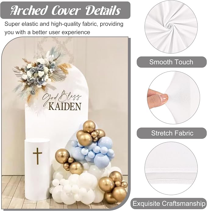 Metal Arch Stand and Cover Set,1 White Spandex Fitted Backdrop with 1 Gold Wedding Arched Stand Frame for Parties Birthday Baby Shower Bridal Banquet Decoration (6FT)