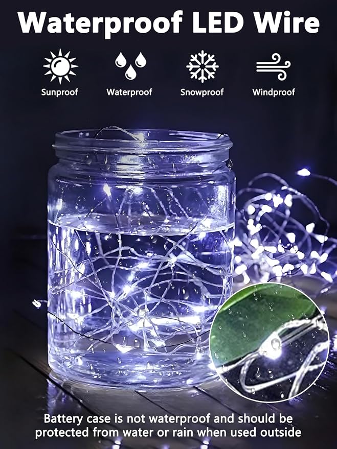 6 Pack Battery Operated Fairy Lights with Remote Twinkle Lights Cool White | Each 80LED 26FT, Waterproof Wire, 8 Modes & Timer, LED String Lights Indoor Outdoor for Christmas Party Bedroom Wreath Decor