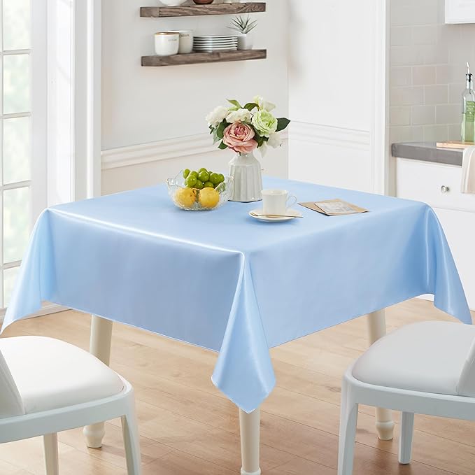 6 Pack Square Satin Table Cover Silkly Soft Table Cloth, Satin Dining Table Cloths for Wedding Banquet Table Decoration, Dining Room, Indoor and Outdoor Use, 52 x 52 Inches, Light Blue