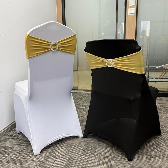 Spandex Chair Sashes Bands 30PCS Stretch Chair Ties Bows with Buckle Slider for Wedding Party Banquet Decoration(Gold)