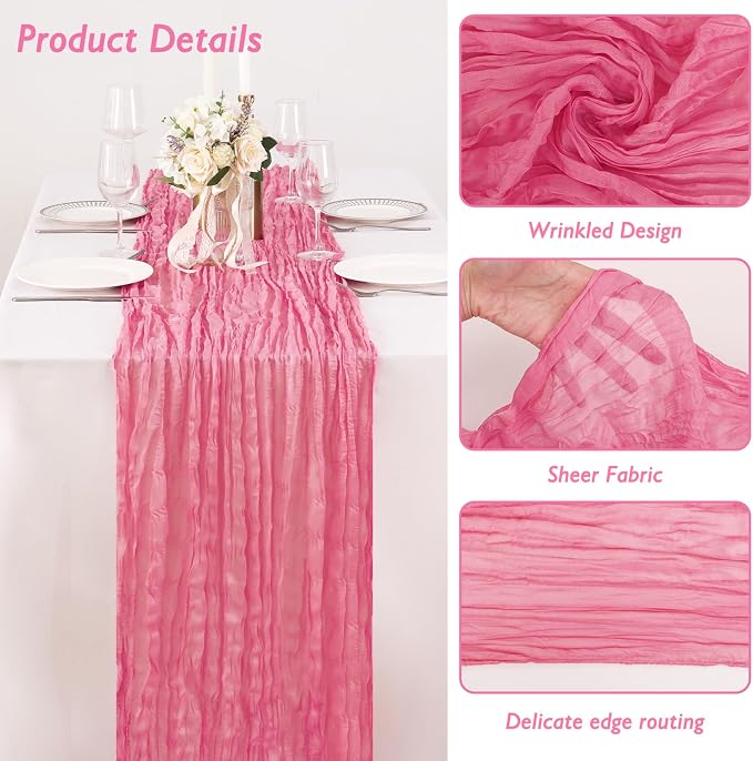 8 Pack Rose Pink Cheesecloth Table Runner 120 Inch 10FT Gauze Cheese Cloth for Baby Shower, Valentine's Day, Wedding Decoration, Birthday Party