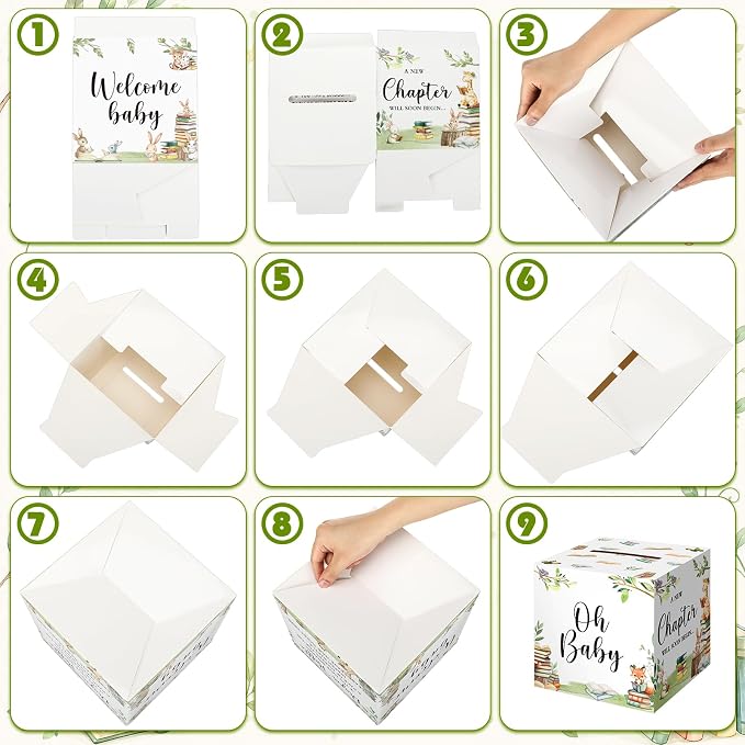 Teling 51 Pieces Diaper Raffle Tickets with Card Box Baby Shower Decorations Gender Reveal Holder Box for Girl Boy Diaper Raffle Party(A New Chapter Will Soon Begin,Storybook)